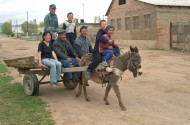 The Kazakh family on donkey c...
