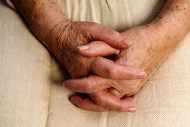 Wrinkly hands of an old woman...