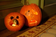 Halloween pumpkins in a hallway