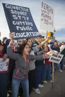Union members picket a Republ...