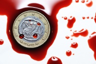Greek euro in a pool of blood...