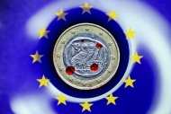 Greek euro coin with drops of...