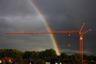 Crane in front of a rainbow, ...