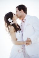 Bride and groom kissing