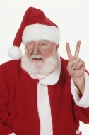 Santa Claus making peace sign...