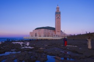 Hassan II Mosque at dusk, Cas...