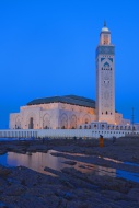 Hassan II Mosque at dusk, Cas...
