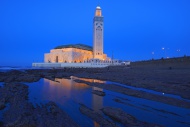 Hassan II Mosque at dusk, Cas...