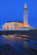 Hassan II Mosque at dusk, Cas...