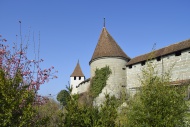 City wall with towers, Murten...