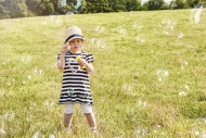 Little girl on a meadow blowi...