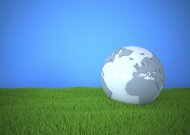 Globe on green lawn, 3d illus...