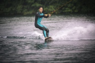 Young man wakeboarding