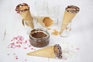 Ice-cream cones, chocolate an...