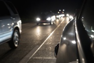 Traffic jam on motorway by night