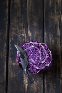 Half of red cabbage and knife...