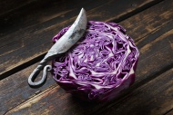 Half of red cabbage and knife...