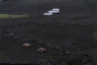 Iceland, parked cars in volca...