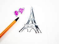 Eiffel Tower and hearts, draw...