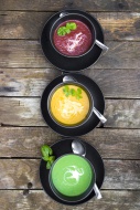 Pea soup, beetroot and pumpki...