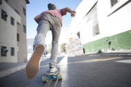 Rear view of a skateboarder o...