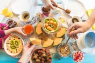 Breakfast, laid table, fresh ...