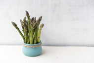 Vessel with green asparagus