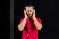 Man listening music with head...