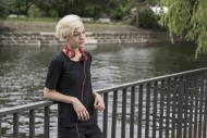 Young woman with headphones l...