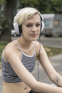 Portrait of blond young woman...