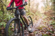 Young man mountain biking in ...