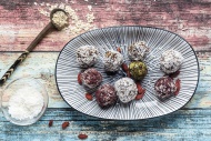 Various Bliss Balls on platter