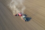 Aerial view over tractor with...