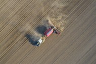 Aerial view over tractor with...