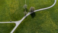 Aerial view of a winding coun...