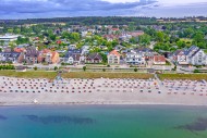 Aerial view over sandy beach ...