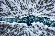 Aerial view over rapids in th...
